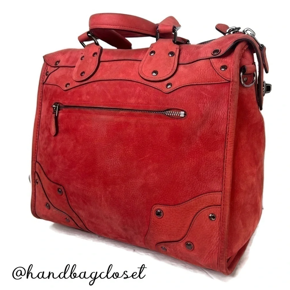 Coach Elevated Rhyder 33 Red Pebbled Suede Leather Shoulder Bag